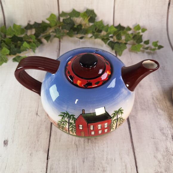 Rare Vntg Teaset: Young's Heartfelt Kitchen Creations - Happy is the Home, Blue - Picture 4 of 13